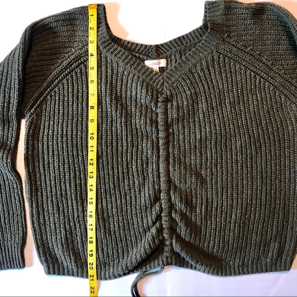 A.peach Olive Green V neck Ribbed Sweater - Picture 8 of 8
